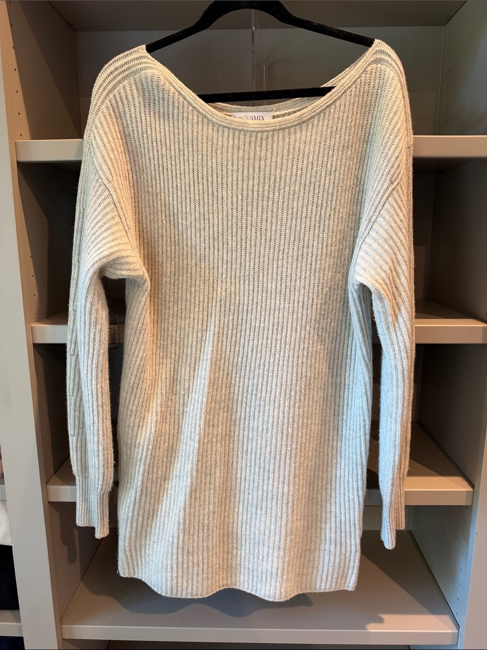 INTERMIX Cream Ribbed Boatneck Sweater
